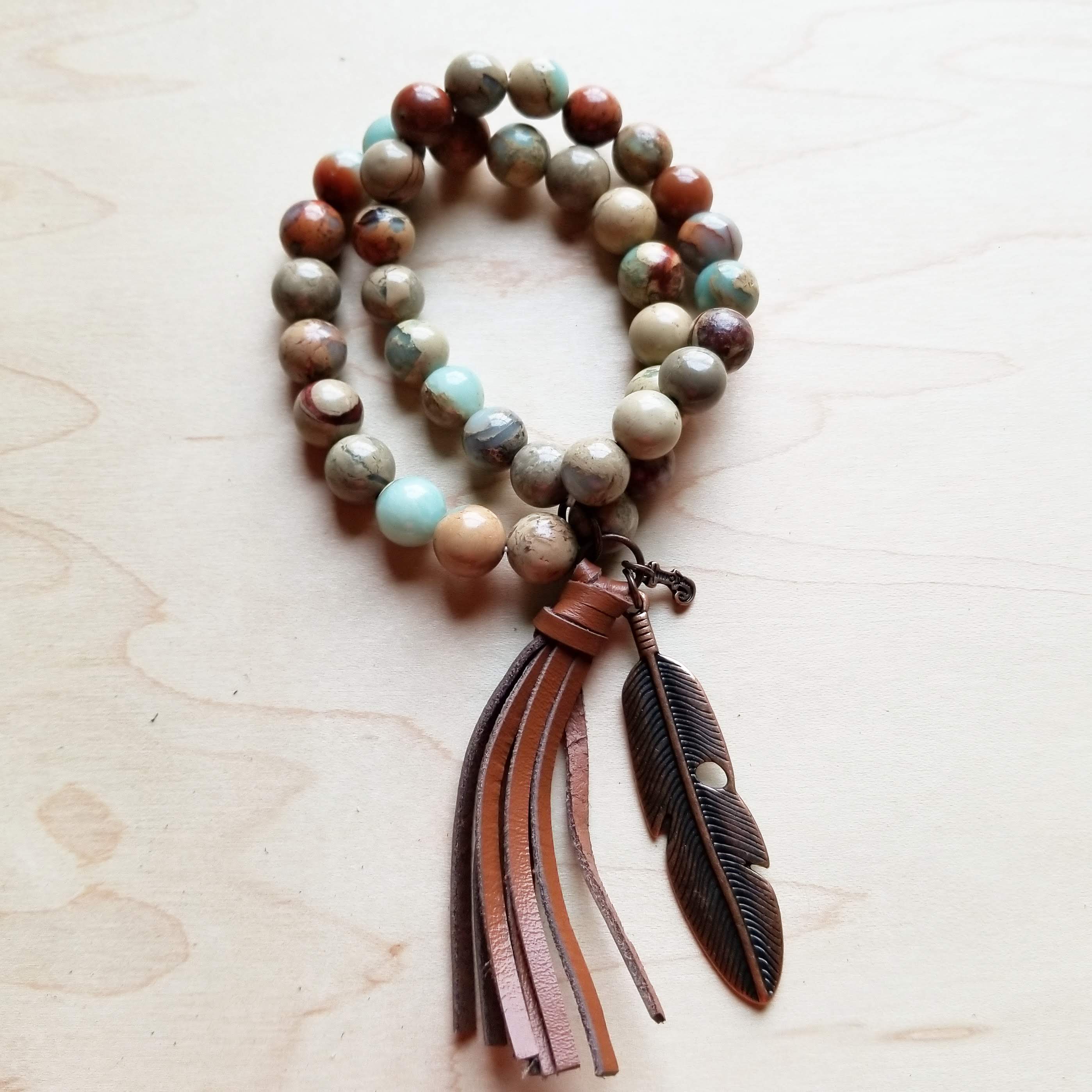 Aqua Terra Jasper beaded bracelet with tassel