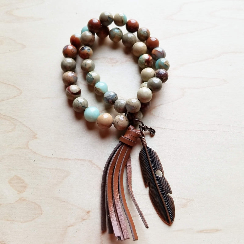 Aqua Terra Jasper beaded bracelet with tassel