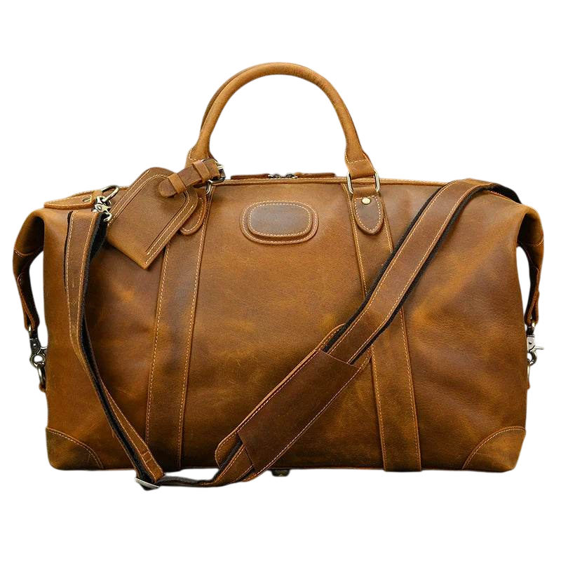 100% Genuine Crazy Horse Leather Travel Duffel Bag Rivet