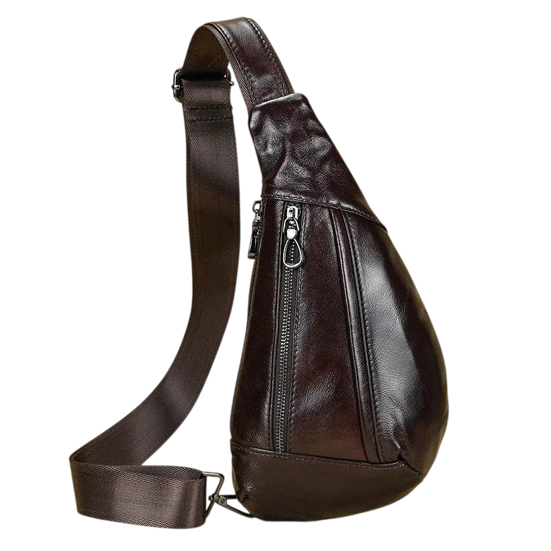 100% Genuine Leather Sling Bag Messenger Bag for Men Black