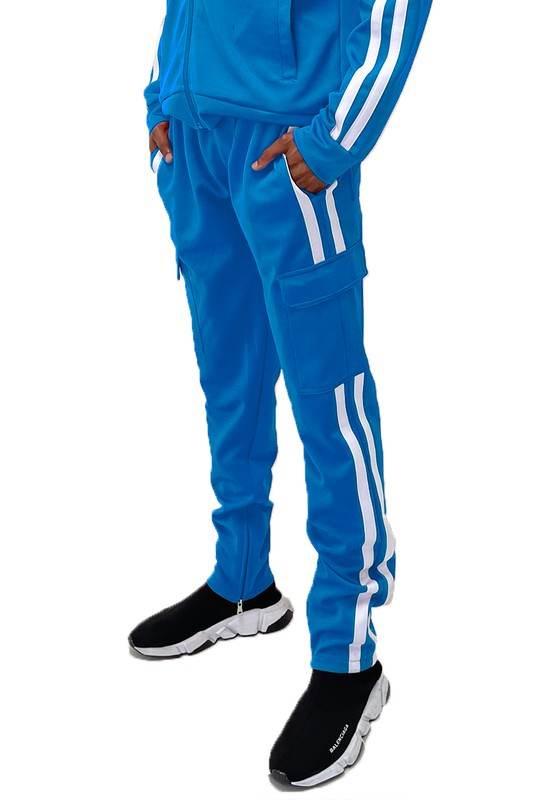 Two Stripe Cargo Pouch Track Pants - VacationGrabs