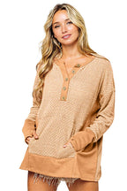 BiBi Thumb Opening Long Sleeve Top with Kangaroo Pocket - VacationGrabs