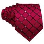 Red Plaid Silk Tie Set for Men - VacationGrabs