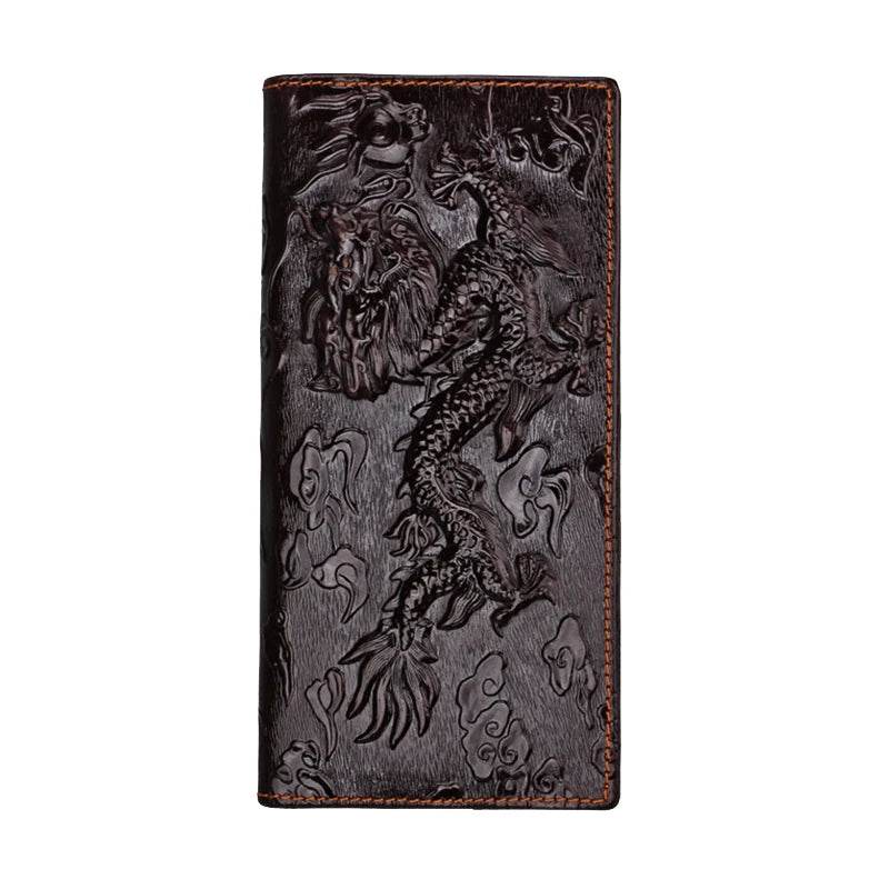Fashion Genuine Leather Long Wallet 3D Dragon Embossed Men’s Purse - VacationGrabs