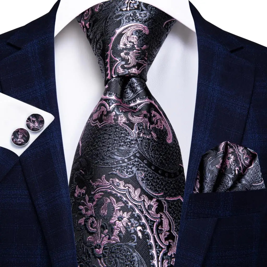 Men's Black Silk Paisley Tie for Travel-Friendly Style
