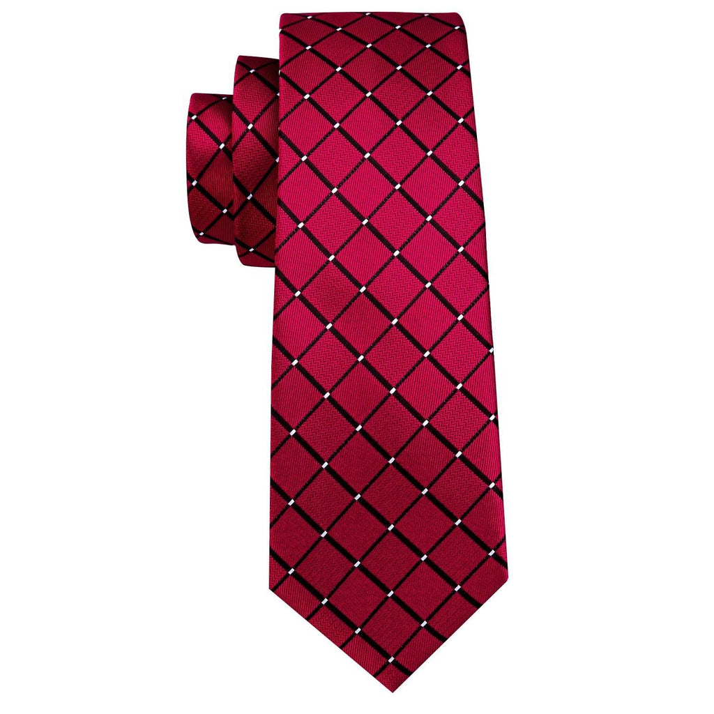 Red Plaid Silk Tie Set for Men - VacationGrabs