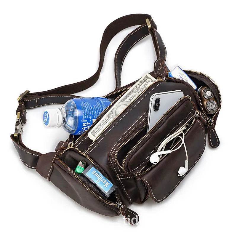Genuine Leather Waist Bag Belt Pouch for Men Vintage Fanny Pack - VacationGrabs