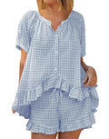Women's Vacation Gingham Ruffle Pajama Set