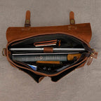 Cowhide Leather Briefcase – A4 Document & Laptop Shoulder Bag - VacationGrabs