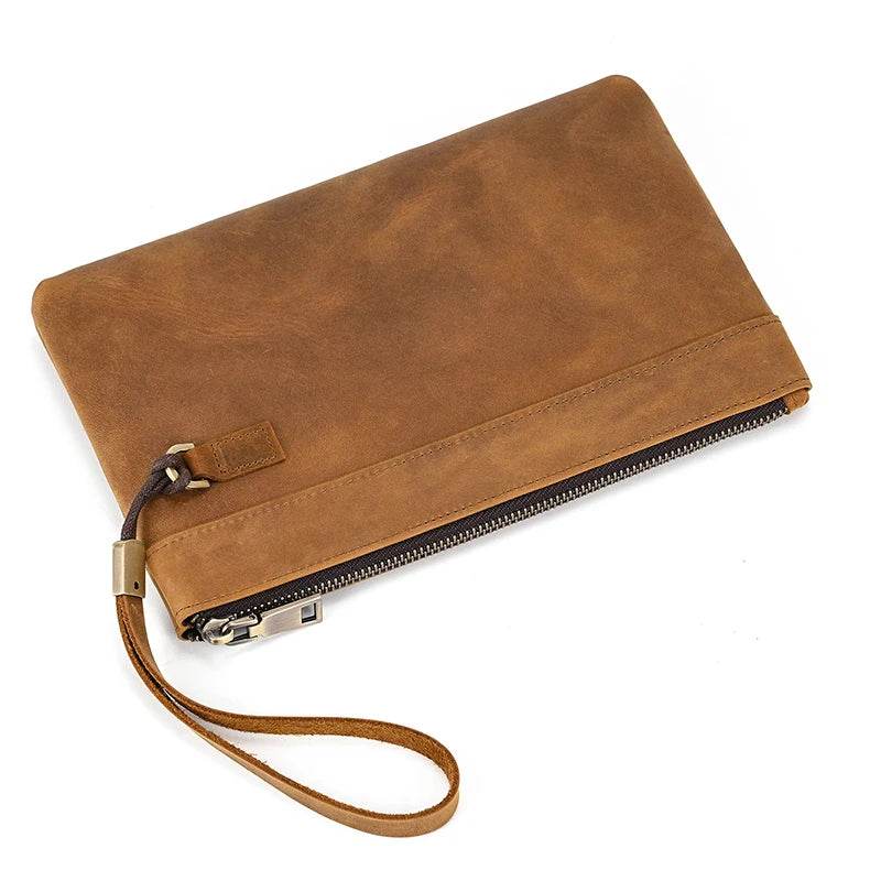 Vintage RFID Anti-Theft Leather Handbag Crazy Horse Clutch - VacationGrabs