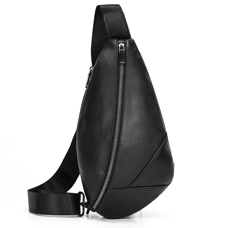 100% Genuine Leather Sling Bag Messenger Bag for Men Black - VacationGrabs