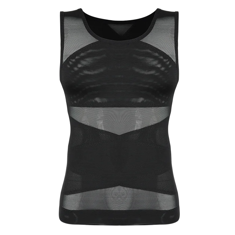 Men Compression Shirt Cross Mesh Tank Top Breathable
