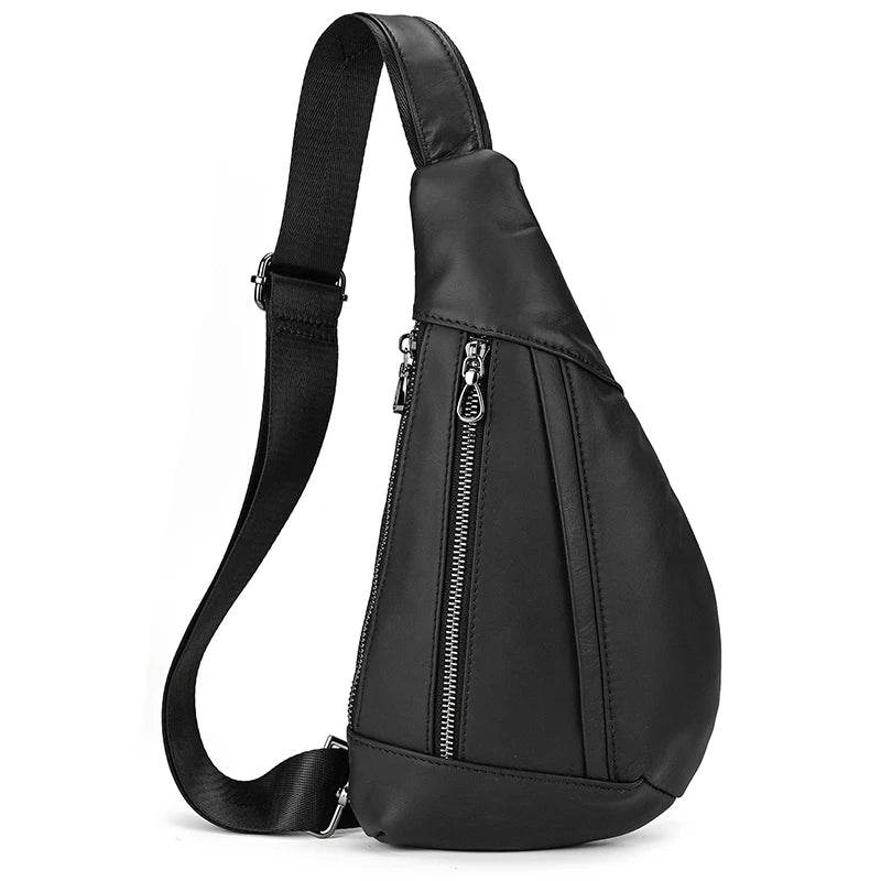 100% Genuine Leather Sling Bag Messenger Bag for Men Black - VacationGrabs