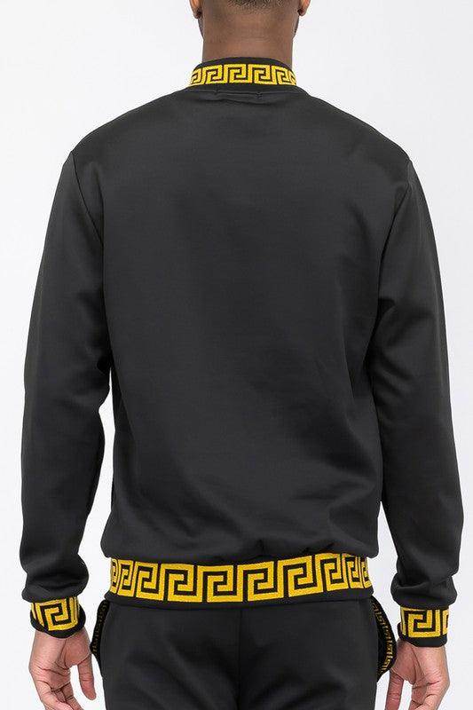 Men's black jacket with gold detailing, stylish and comfortable