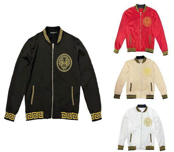 WEIV men's black and red jackets with gold emblem, stylish fashion option