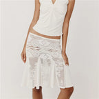 Women's white lace cover up for the beach with flared hem