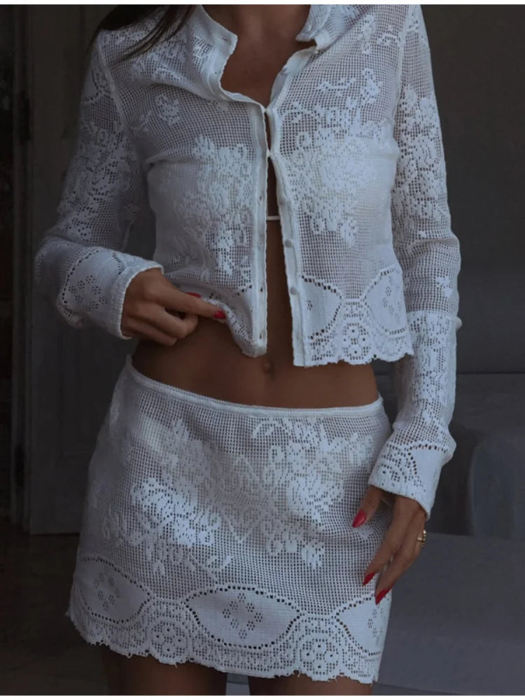 White lace two-piece set, perfect beach wedding outfit guest