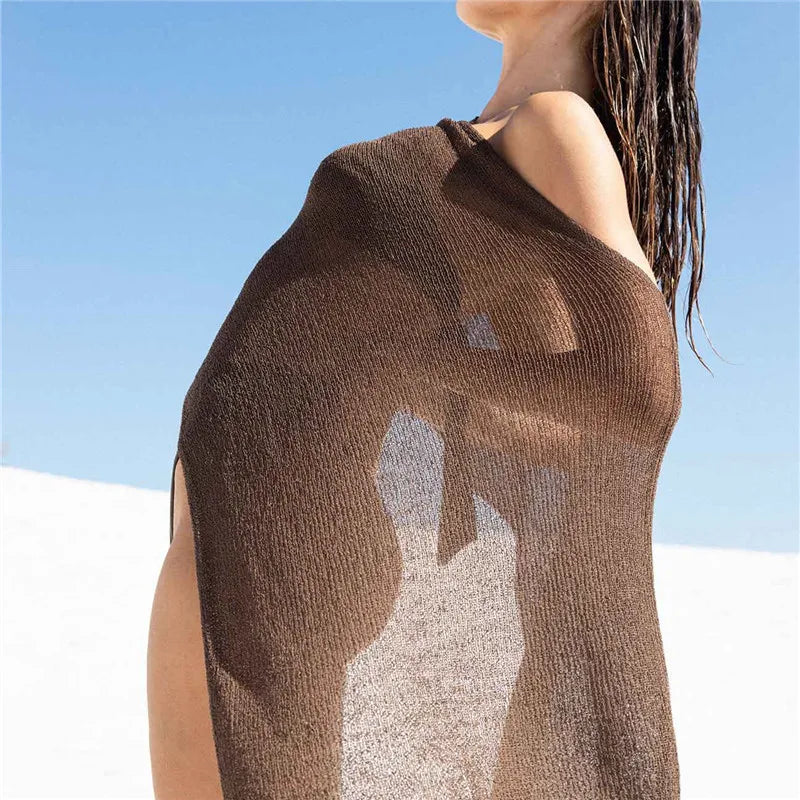 Women's brown cover-up shirt for beachwear bathing suits