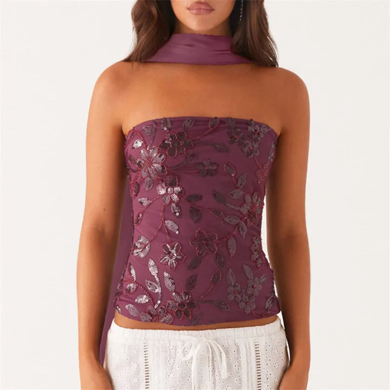 Women's beaded camisole in deep purple, perfect for elegant outings