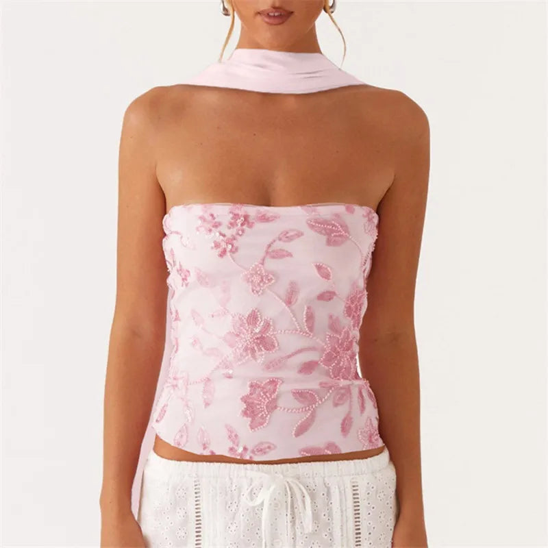 Women's beaded camisole in pink, perfect for summer outings
