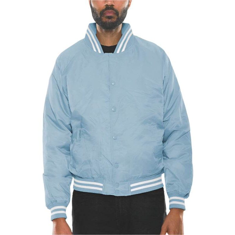 Men's blue bomber jacket, lightweight material, stylish casual wear
