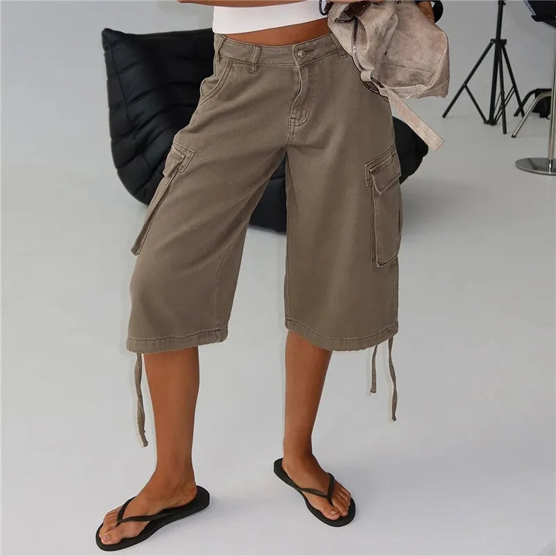 Women's khaki cargo pants, lightweight cotton, perfect for summer outings