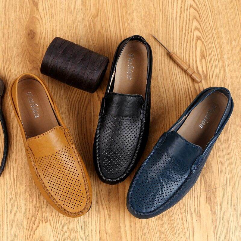 VacationGrabs lightweight casual loafers in black, brown, and navy with breathable perforated design