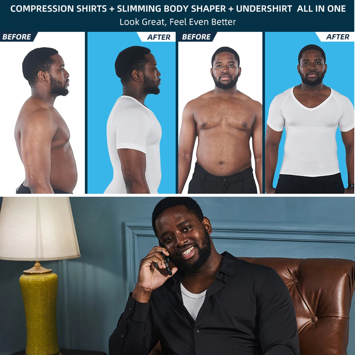 Men's compression shirt for slim fit and body shaping