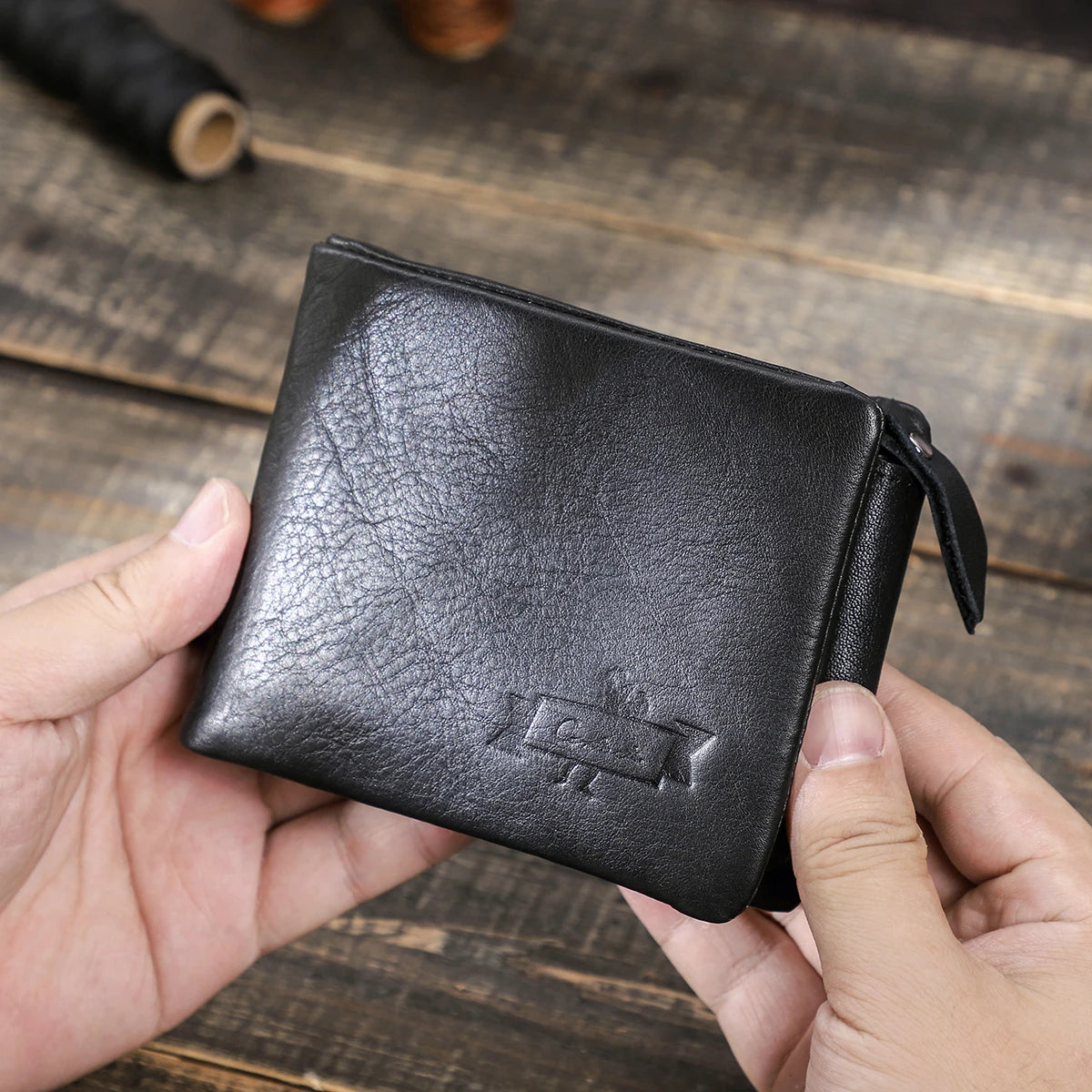 Black wallet leather mens for daily use, sleek design