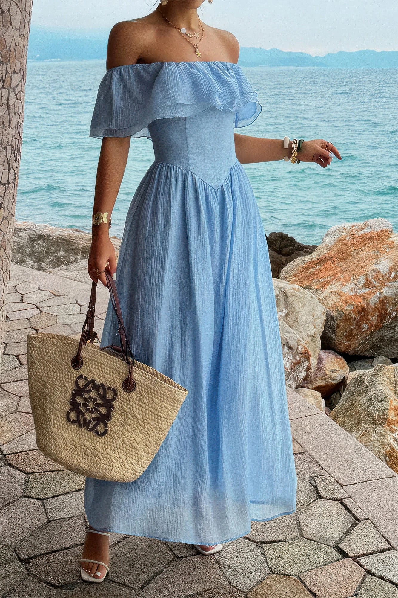 Women's light blue corset dress, perfect for summer outings