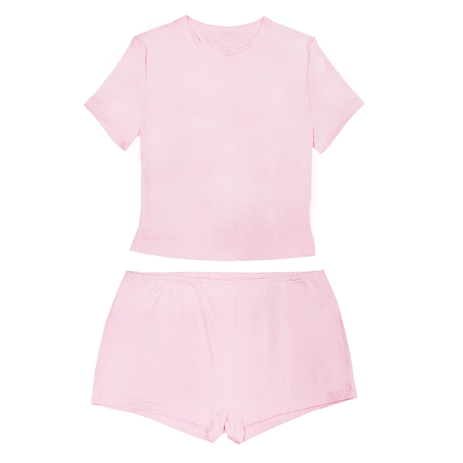 Women's pink crop top and shorts set for casual outings