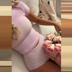 Women's lilac crop top and matching skirt set for casual outings