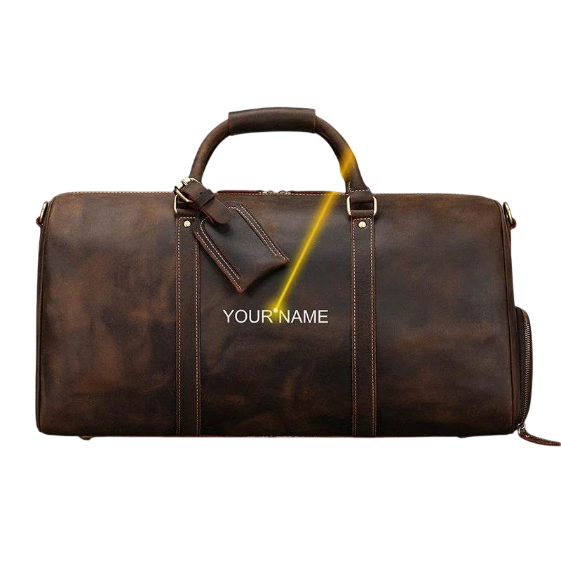 Custom Name Leather Duffel Bag Men’s Weekender Travel Bag