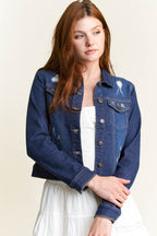 Women's denim jacket in dark wash, stylish vintage casual outerwear