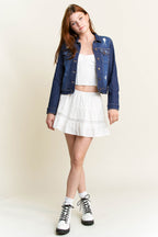 Women's distressed denim jacket for casual outings