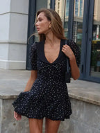 Women's black polka dot dress for the summer, perfect for casual outings