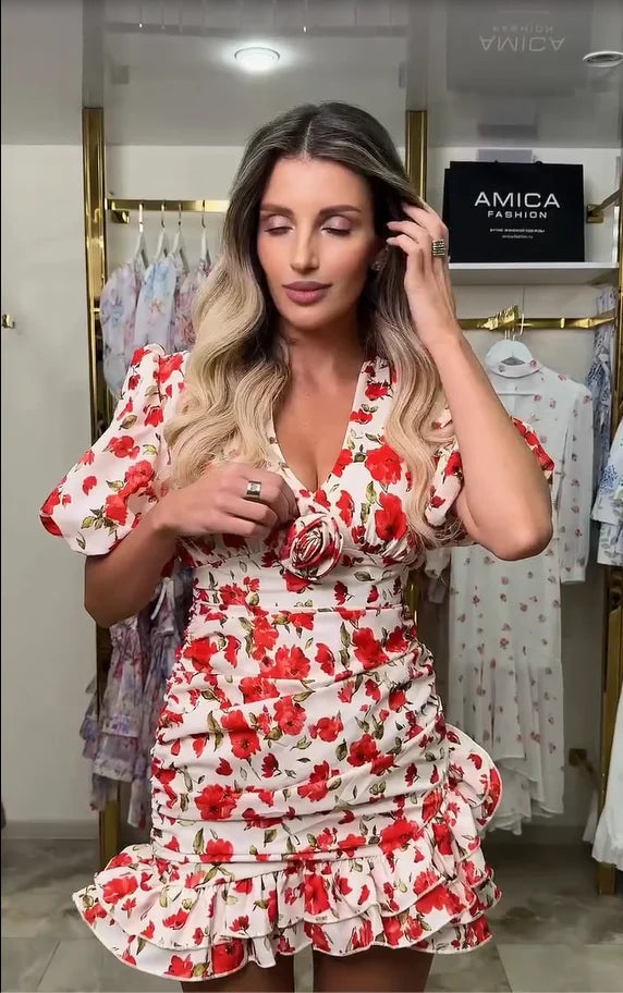 Floral print mini dress, perfect for summer outings or parties