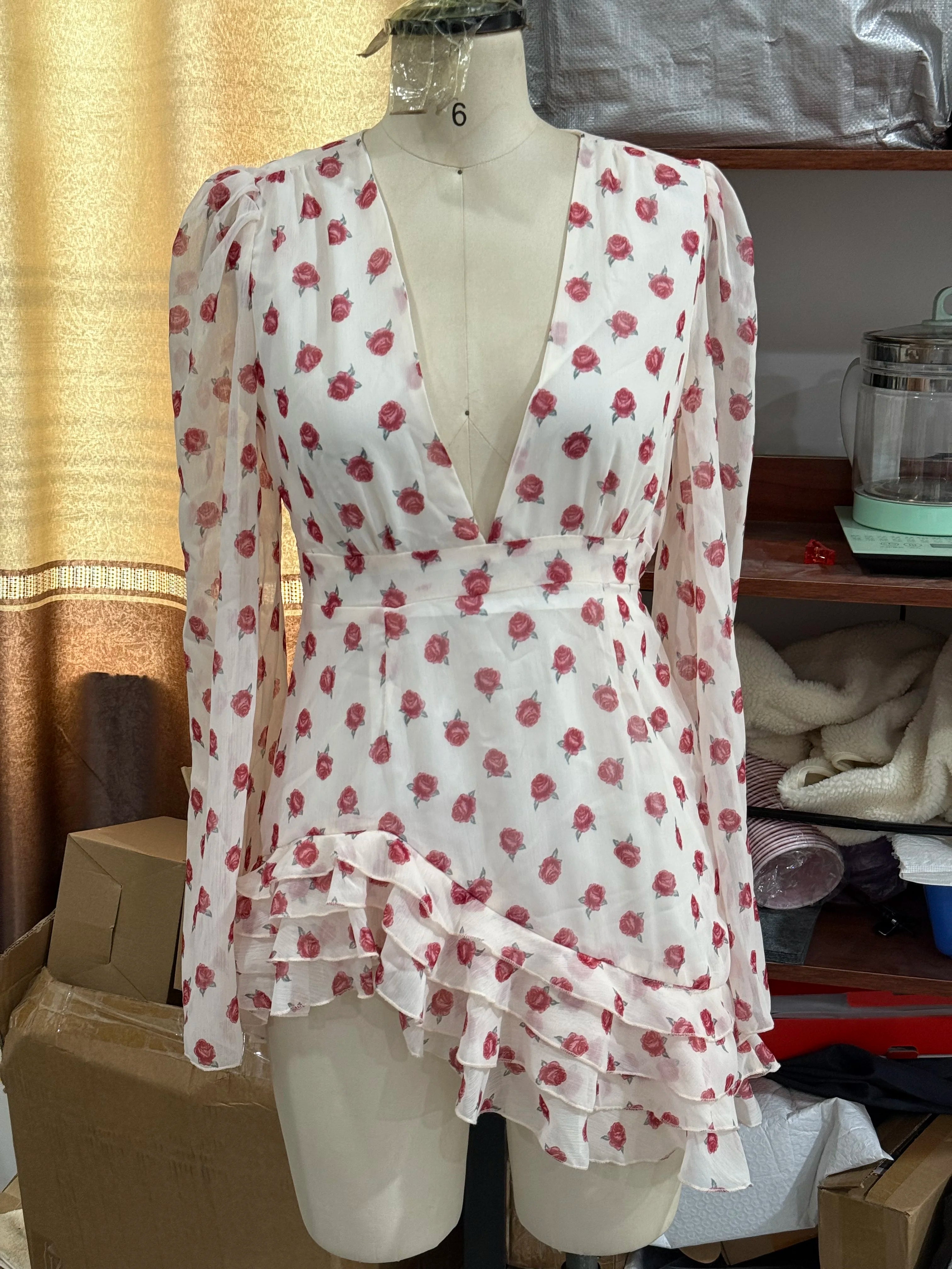Floral printed mini dress with ruffled hem for women, perfect for summer outings