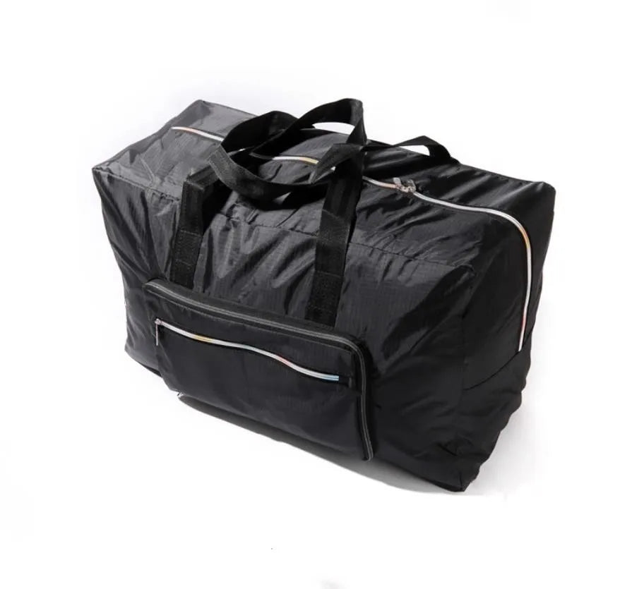 Black nylon duffle bag for travel and gym use