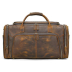 Brown leather duffle bag, perfect for travel and weekend getaways
