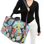 Colorful floral duffle bag, perfect for travel and gym use