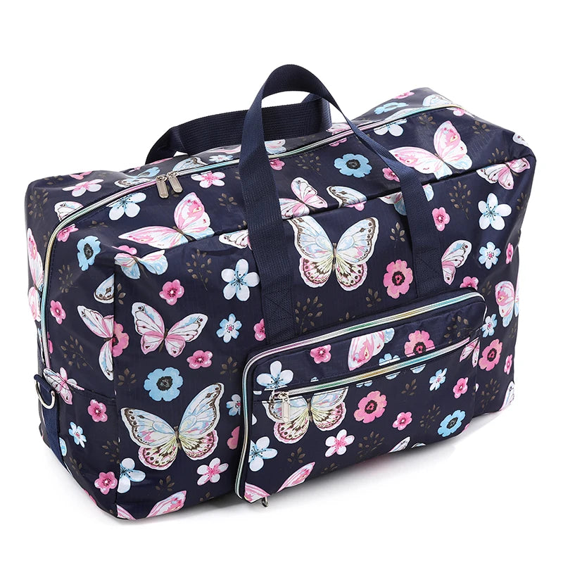 VacationGrabs floral duffle bag in navy, ideal for travel and weekend getaways