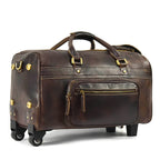 Brown leather duffle bag rolling, perfect for travel and weekend getaways
