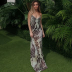Women's sleeveless animal print maxi dress for summer outings