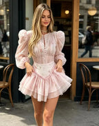 Floral dress dress in pink with puff sleeves for casual outings