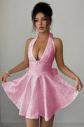 Women's pink halter dress in soft fabric for summer outings