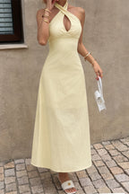 Women's yellow halter dress, lightweight fabric, perfect for summer events