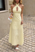 Women's yellow halter dress, lightweight fabric, perfect for summer parties