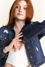 Women's distressed denim jacket, casual style for everyday wear