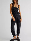 Black ladies overalls denim for casual wear with adjustable straps